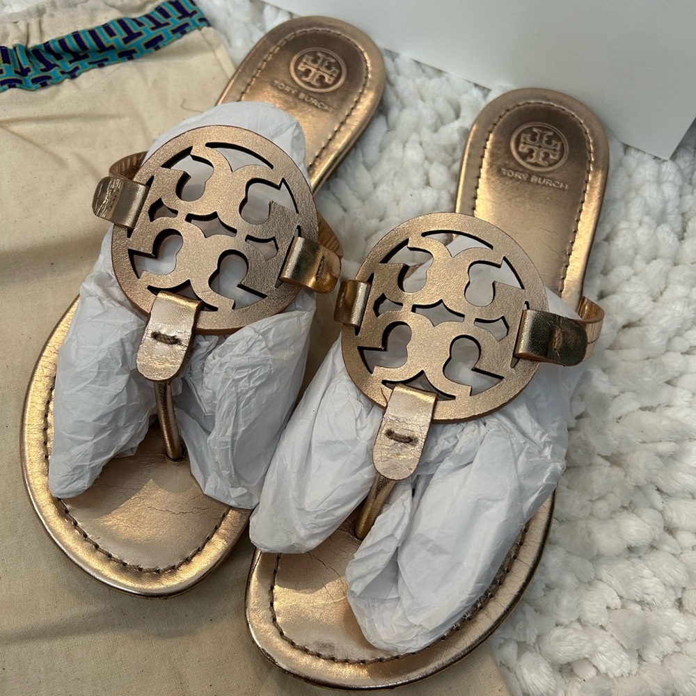 Tory Burch Rose Gold Metallic Veg Leather Shoes